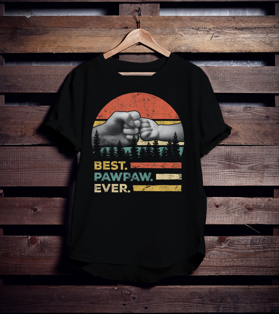 Best Pawpaw Ever Vintage Retro Fist Bump Forest Sunburst T-Shirt