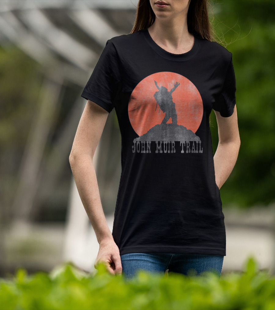 John Muir Trail Classic Hikers Silhouette With Backpack And Sunset T-Shirt