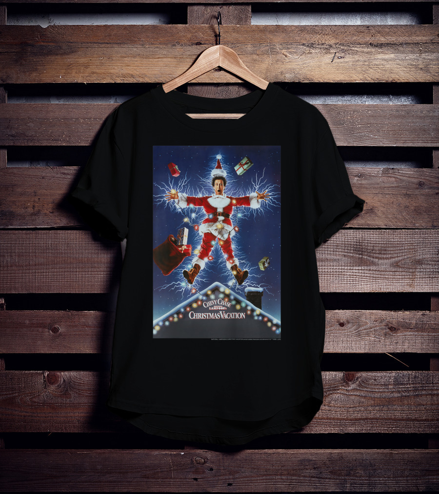 Chevy Chase Kids National Lampoon's Christmas Vacation Santa With Presents And Lights Explosion T-Shirt