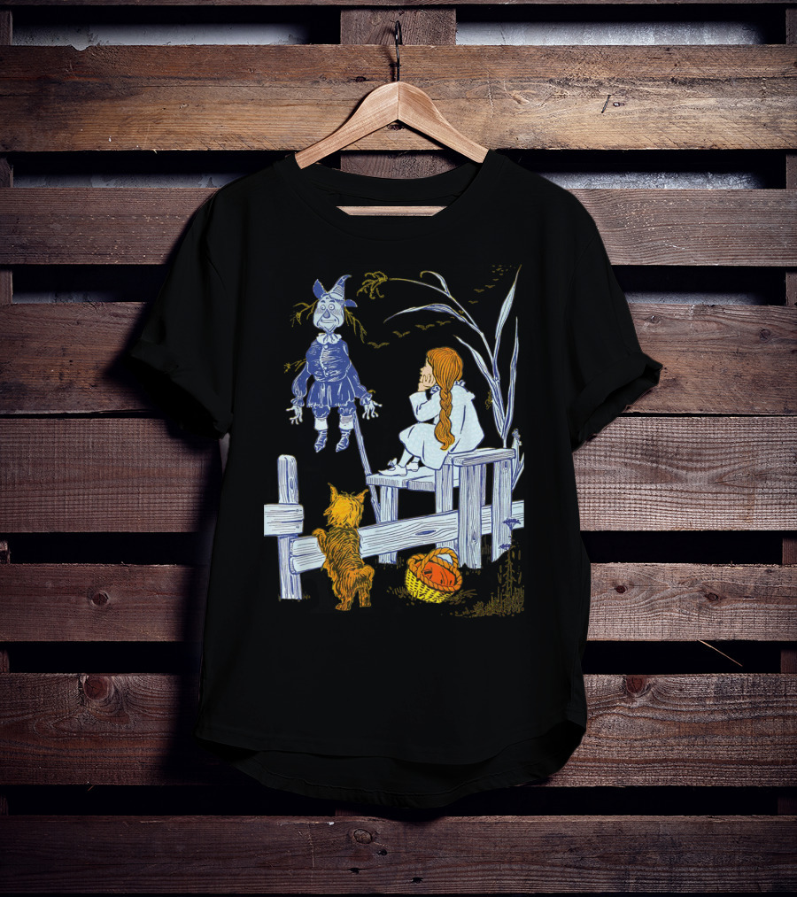 Land Of Oz Classic Scarecrow With Toto And Wizard Themes T-Shirt