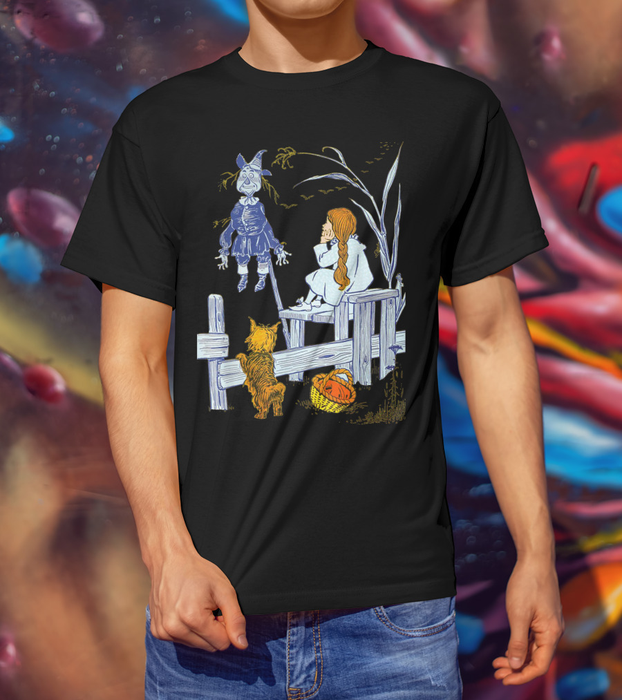 Land Of Oz Classic Scarecrow With Toto And Wizard Themes T-Shirt