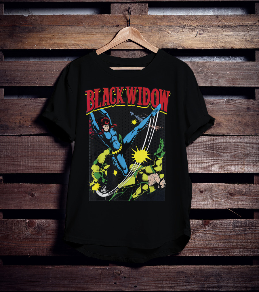 Marvel Black Widow Classic Comic Action Scene T-Shirt
