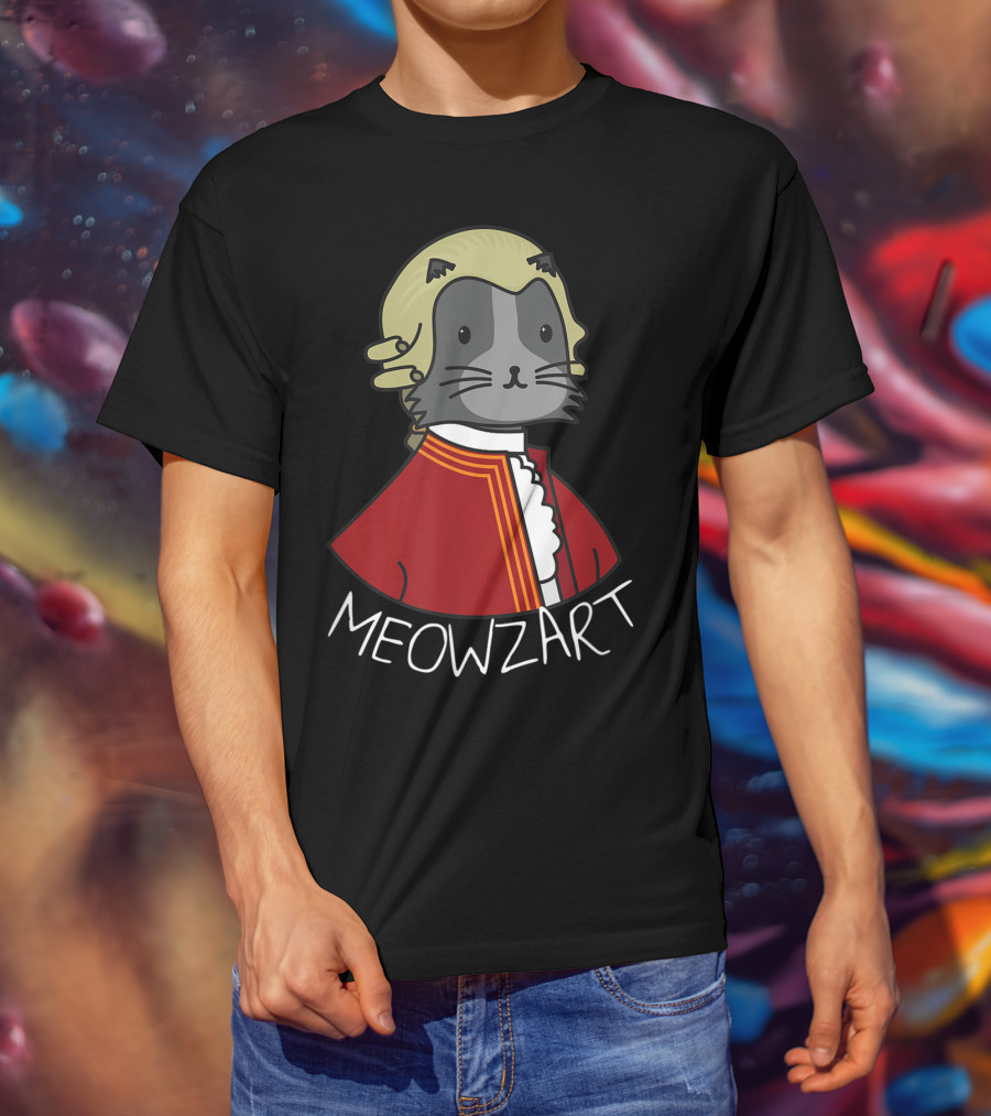 Meowzart Funny Cat Classic Music Mozart With Red Coat And Wig T-Shirt