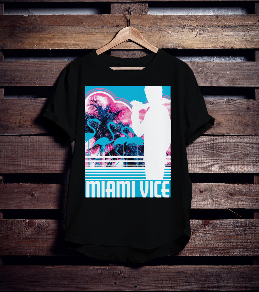 Miami Vice Neon Flamingo Silhouette Tropical T-Shirt