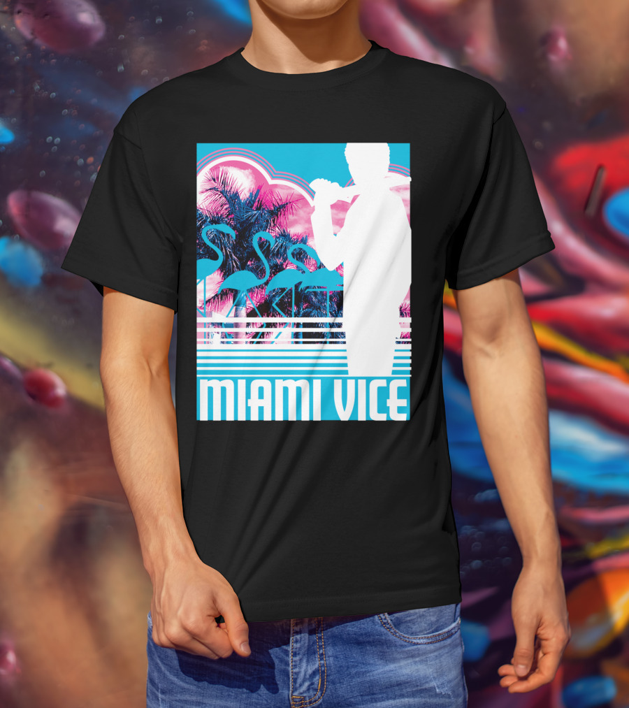 Miami Vice Neon Flamingo Silhouette Tropical T-Shirt