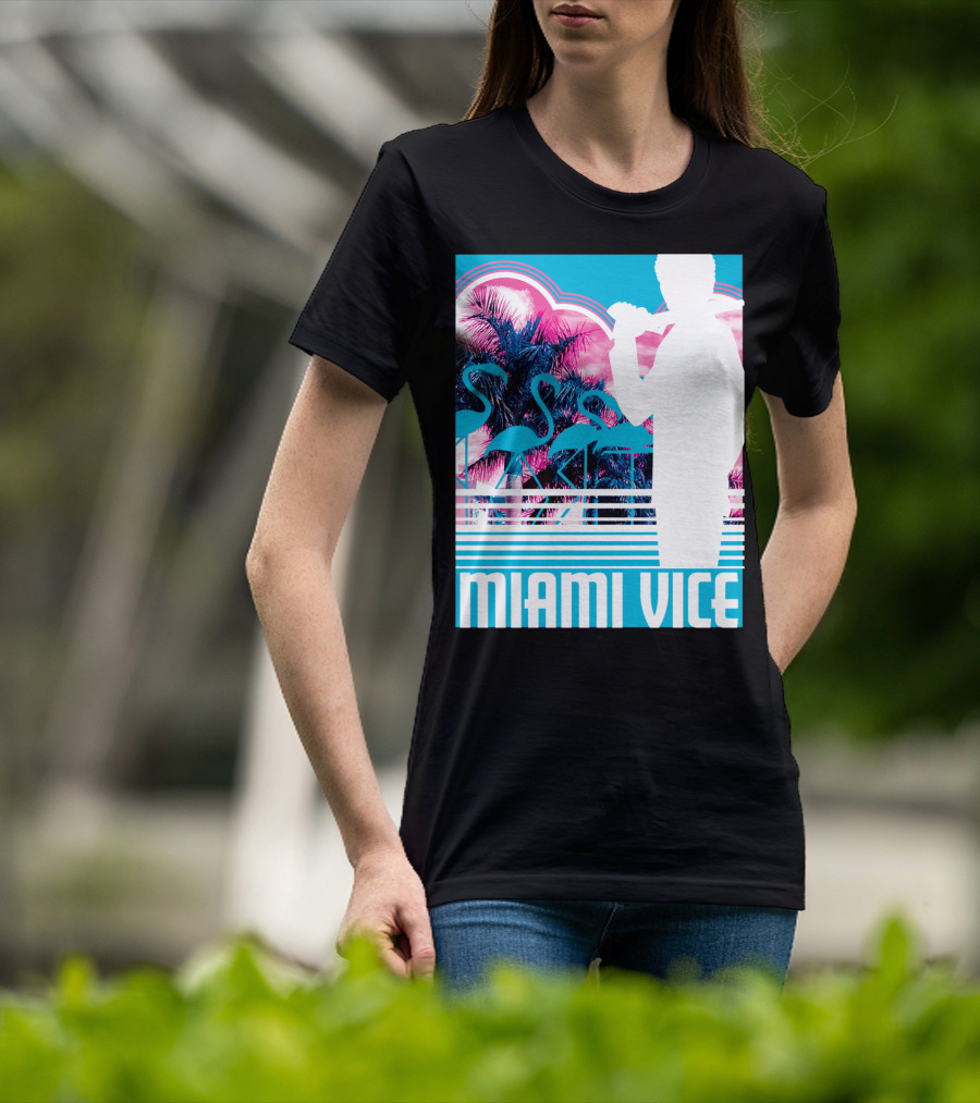 Miami Vice Neon Flamingo Silhouette Tropical T-Shirt