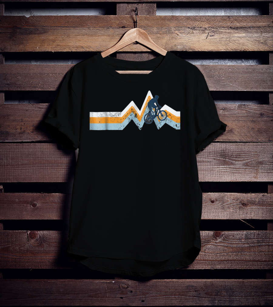 Mountain Bike Silhouette Retro Stripes Mtn Bike Classic Colors T-Shirt