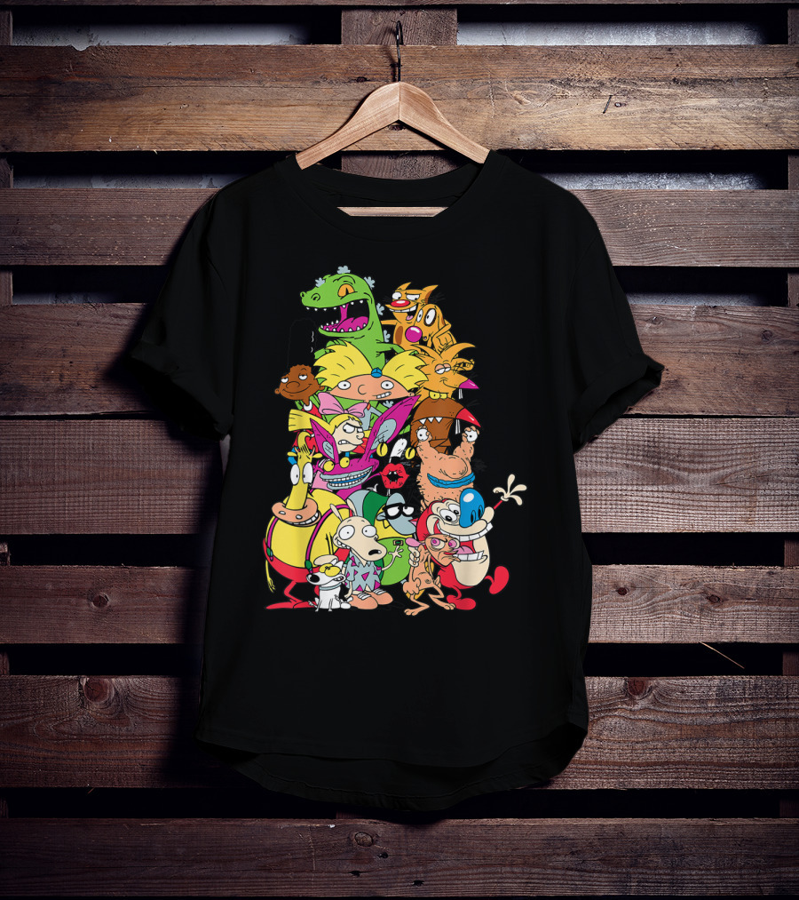 Nickelodeon 90s Rugrats Hey Arnold Rocko Ren Stimpy Cartoon Characters T-Shirt