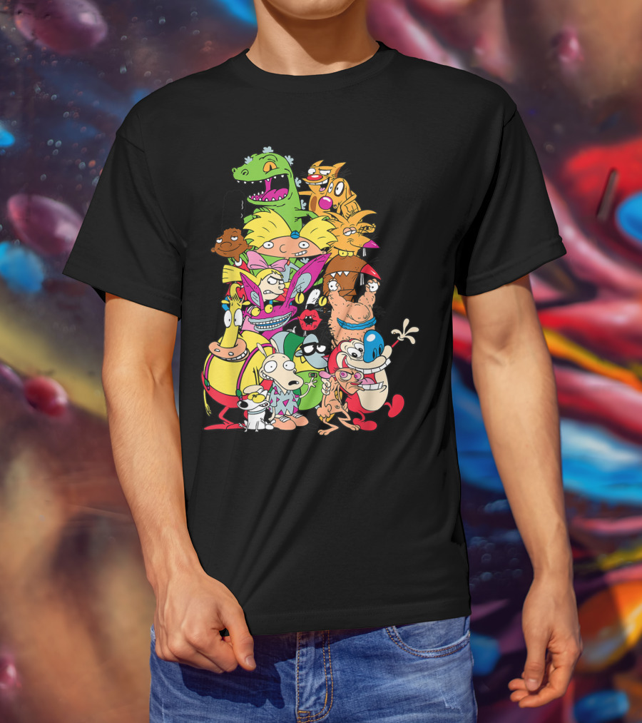 Nickelodeon 90s Rugrats Hey Arnold Rocko Ren Stimpy Cartoon Characters T-Shirt