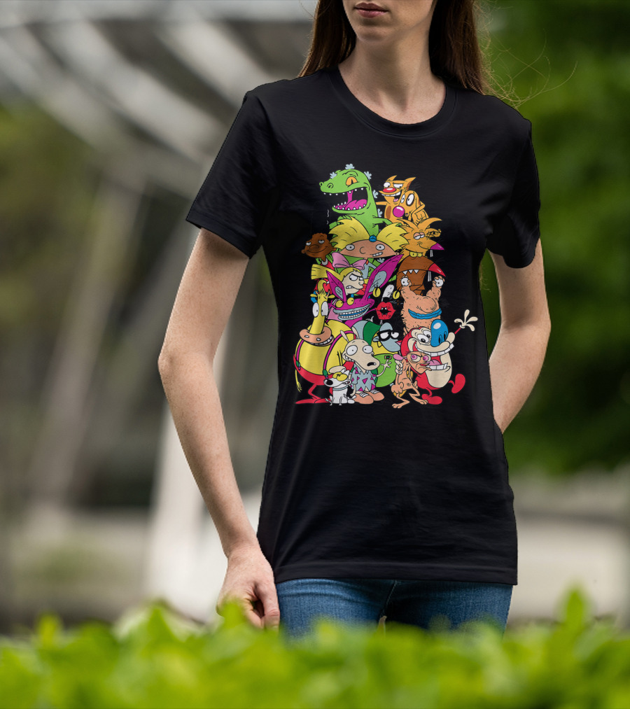 Nickelodeon 90s Rugrats Hey Arnold Rocko Ren Stimpy Cartoon Characters T-Shirt