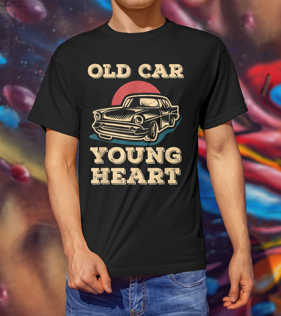 Old Car Young Heart Vintage Style Classic Auto Enthusiast Retro T-Shirt