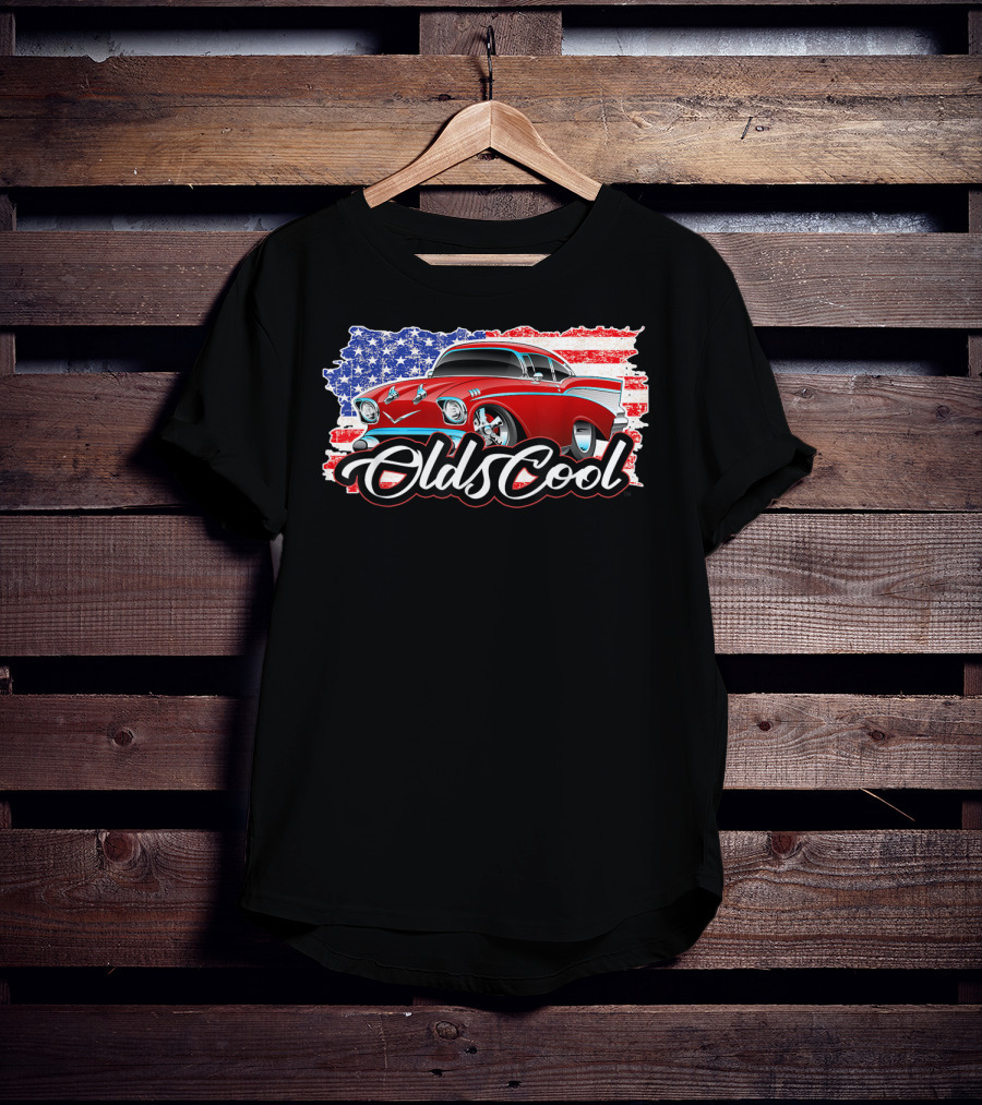 Olds Cool Classic Car 1957 American Flag Graphics T-Shirt