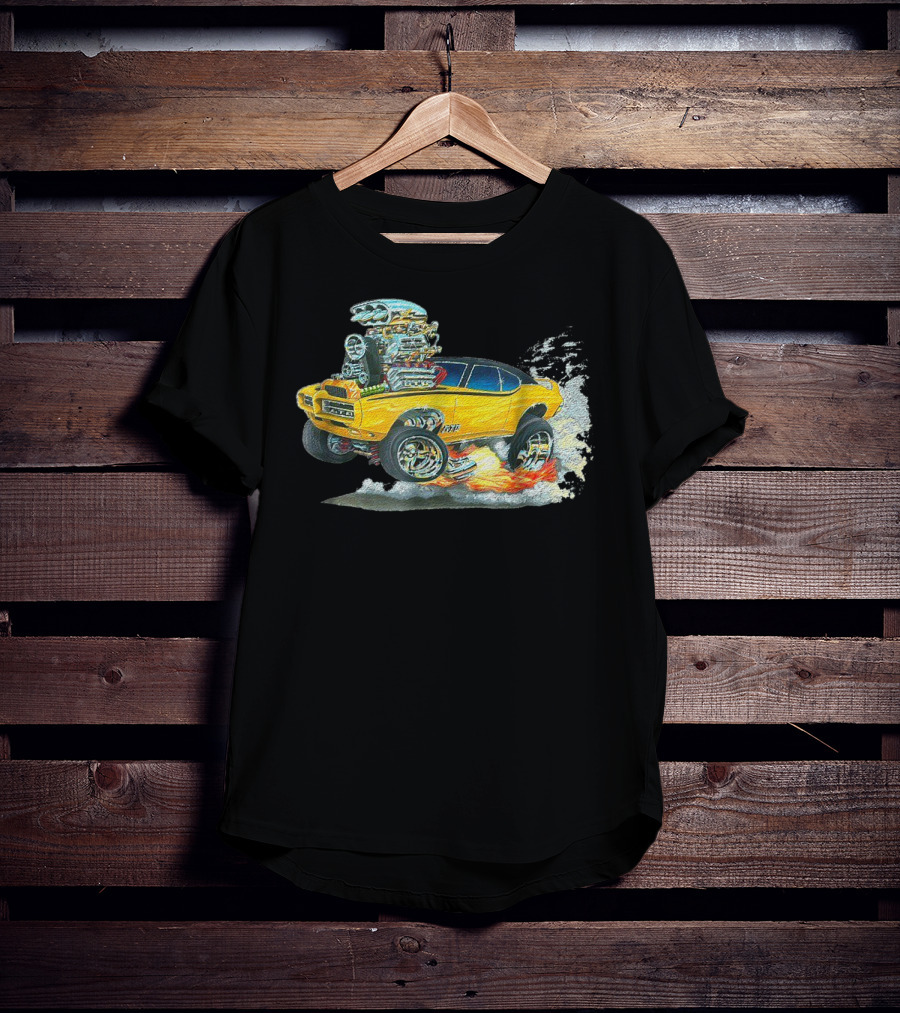 Retro Classic Hot Rod 70s American Muscle Car Flames And Smoke T-Shirt