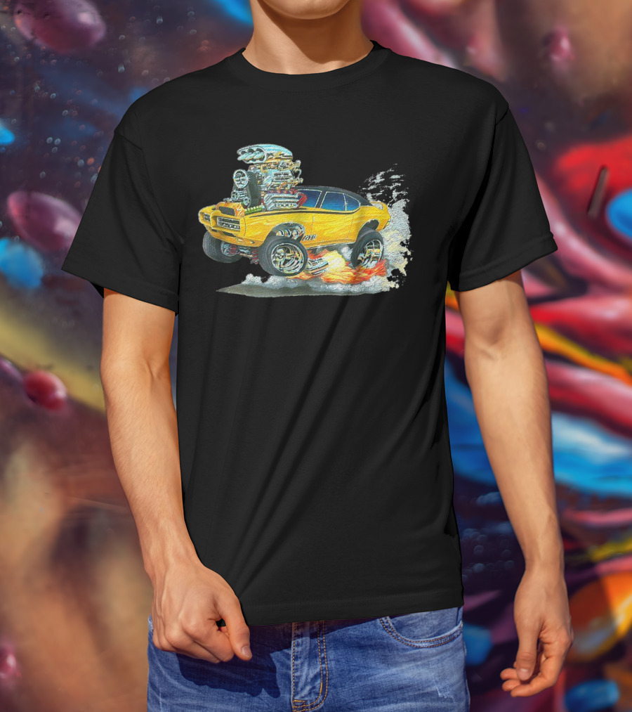 Retro Classic Hot Rod 70s American Muscle Car Flames And Smoke T-Shirt