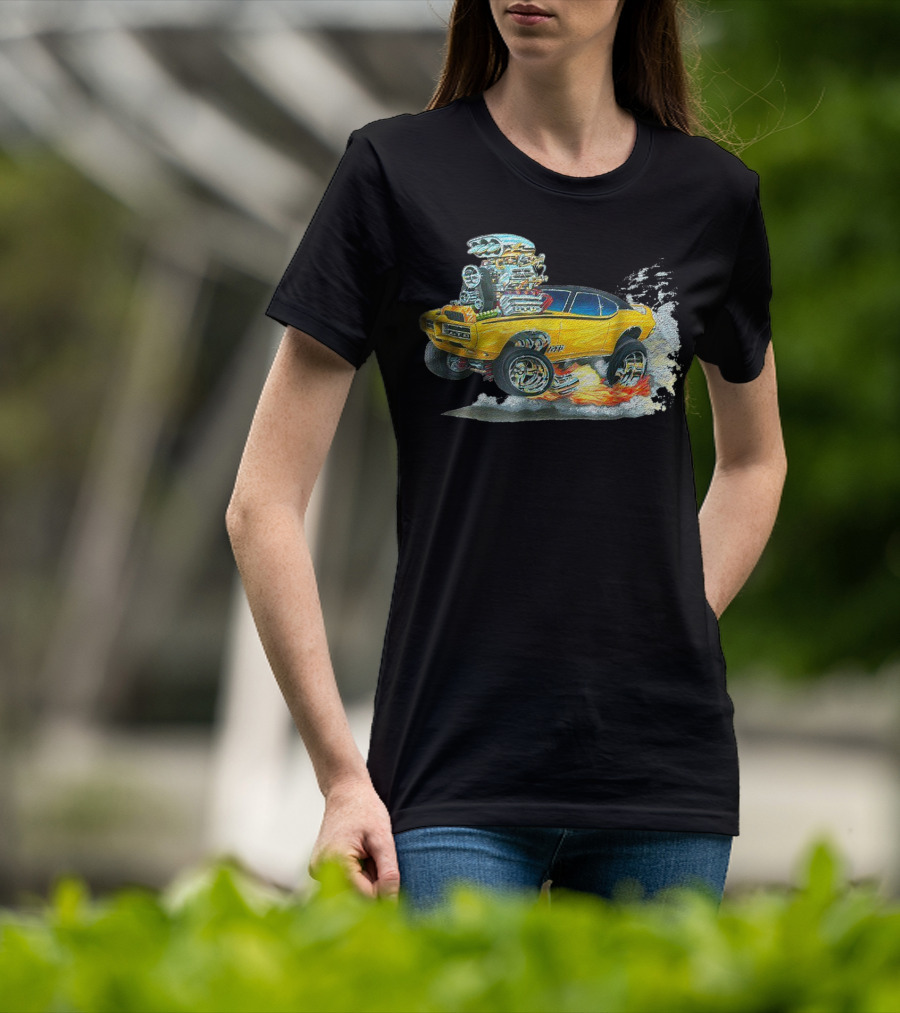 Retro Classic Hot Rod 70s American Muscle Car Flames And Smoke T-Shirt
