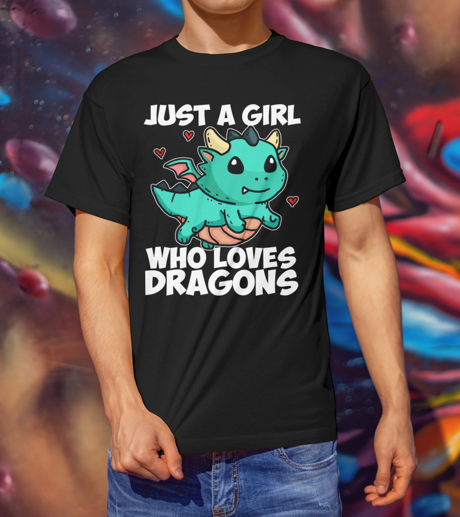 Just A Girl Who Loves Dragons Cute Dragon Hearts T-Shirt