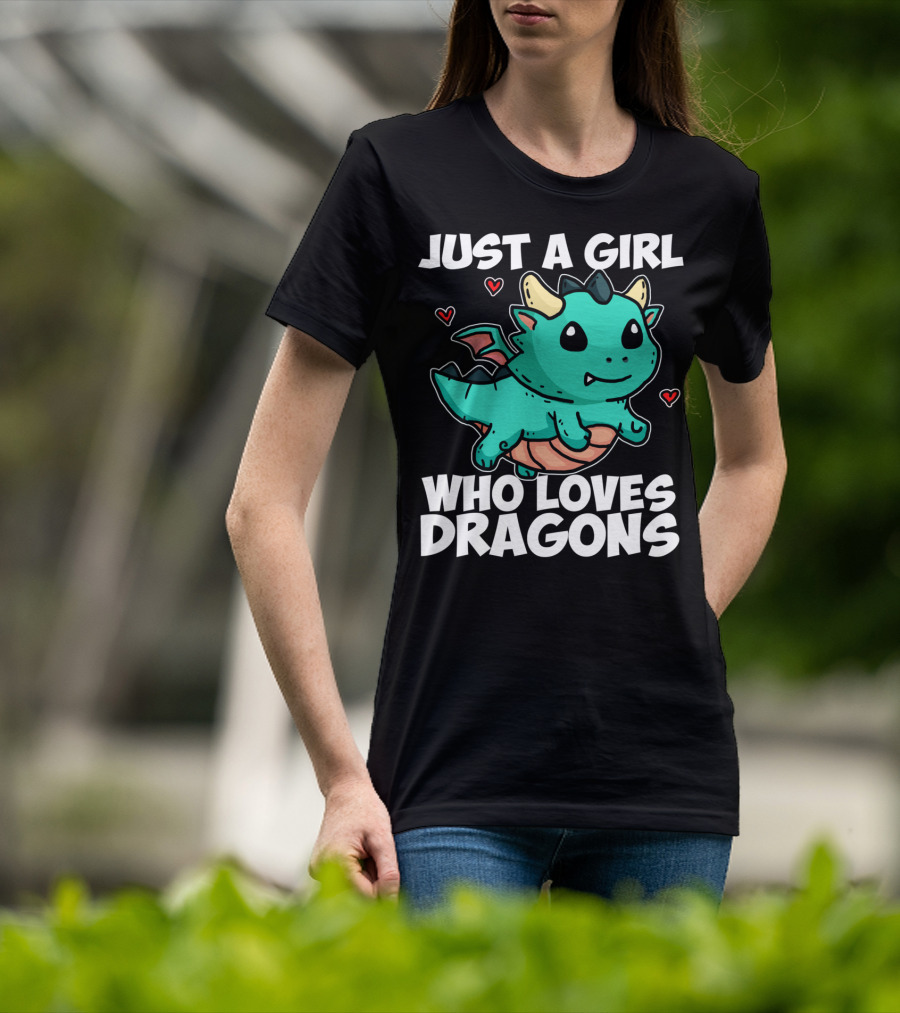 Just A Girl Who Loves Dragons Cute Dragon Hearts T-Shirt