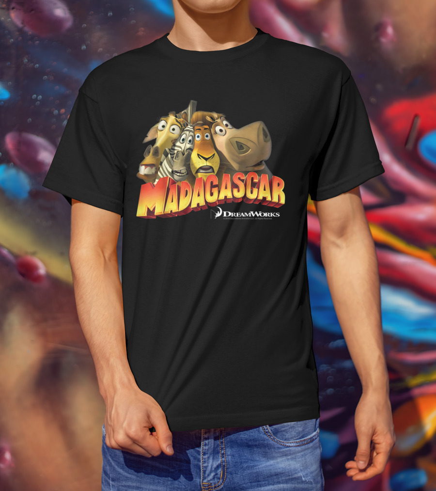 Madagascar DreamWorks Movie Characters Squished Group Shot T-Shirt