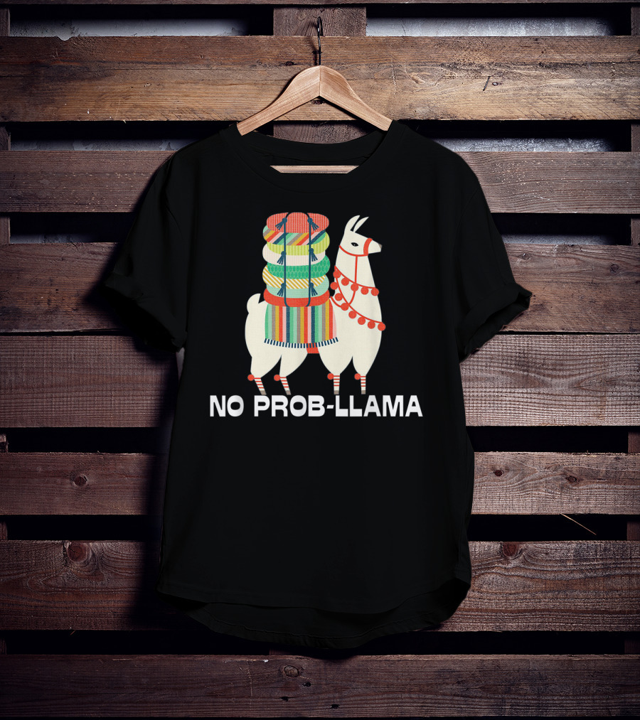 No Prob-Llama Cute Llama Alpaca Lover With Colorful Blanket T-Shirt