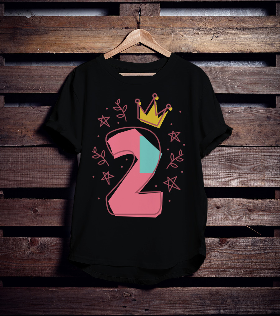 Princess Two Years Old 2nd Birthday Crown Stars T-Shirt