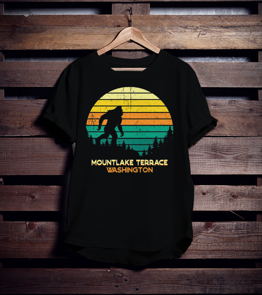 Mountlake Terrace Washington Retro Big Foot Sunset Forest Scene T-Shirt