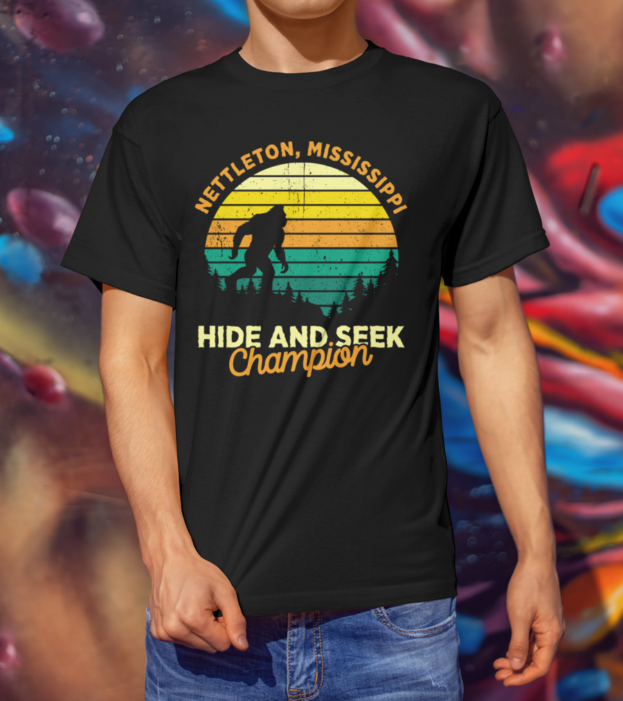 Nettleton Mississippi Bigfoot Hide And Seek Champion Retro T-Shirt