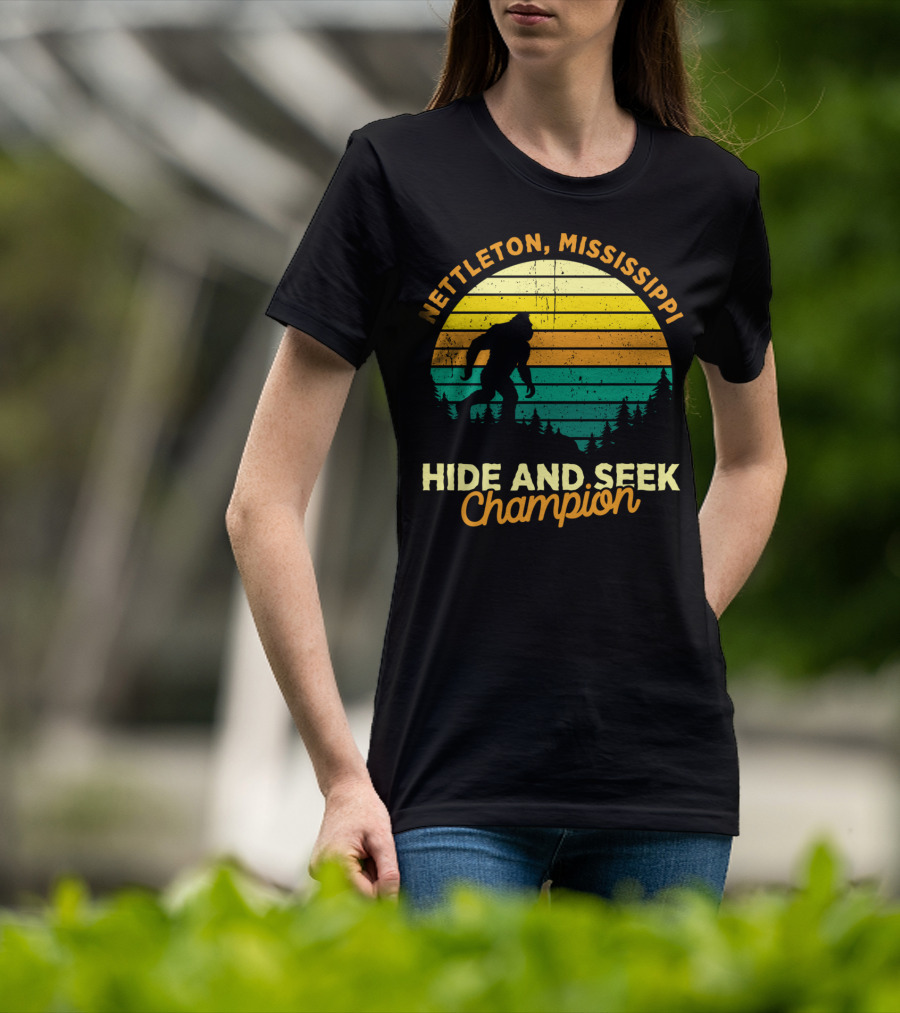 Nettleton Mississippi Bigfoot Hide And Seek Champion Retro T-Shirt