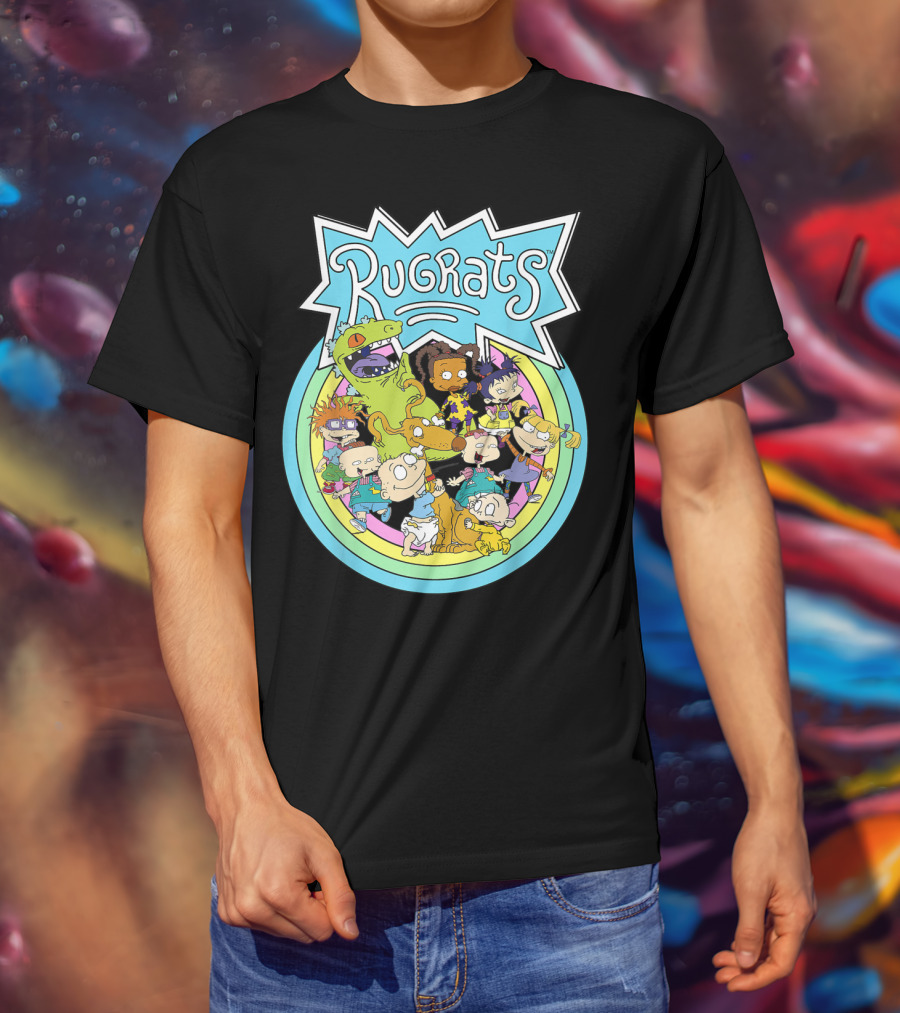 Rugrats Group Colorful Characters In Rainbow Circles T-Shirt