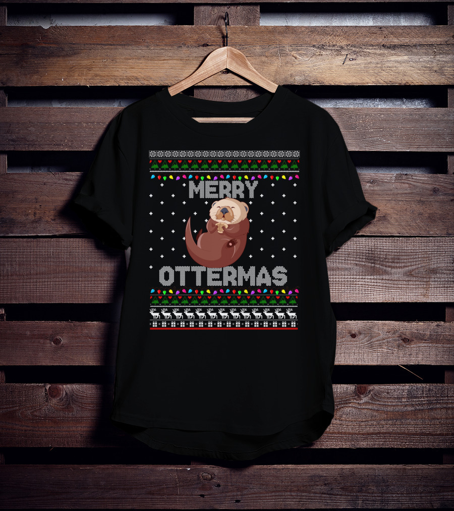 Merry Ottermas Ugly Christmas Cute Otter T-Shirt