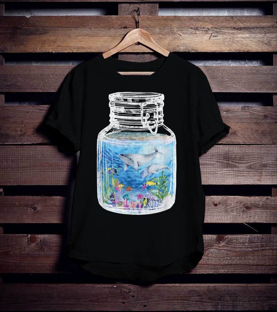 Underwater Terrarium Ocean Fish Whales In Glass Jar T-Shirt