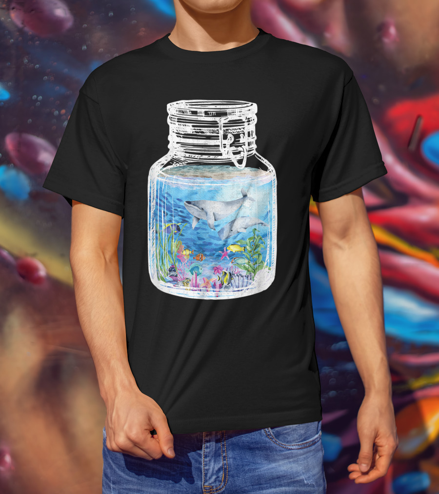 Underwater Terrarium Ocean Fish Whales In Glass Jar T-Shirt