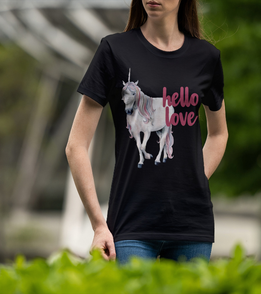 Hello Love Unicorn Funny Magical Animal T-Shirt