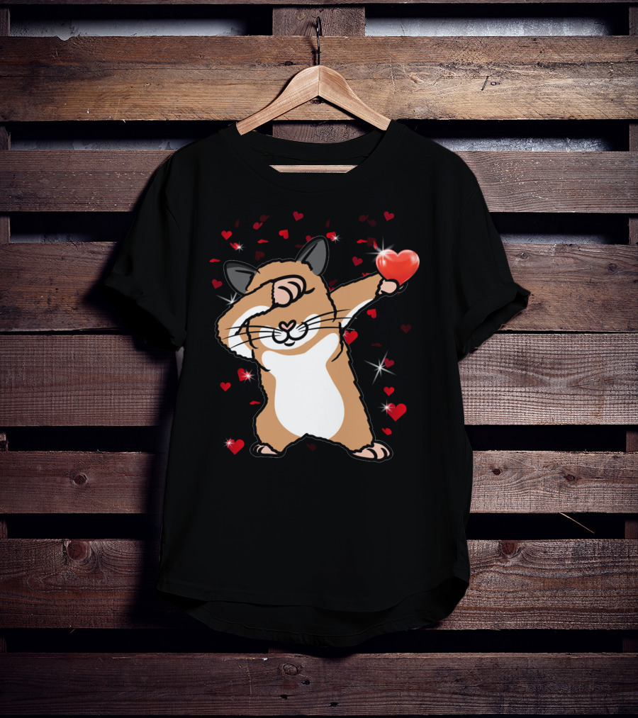 Valentine Girls Cute Dabbing Hamster With Heart And Sparkling Red Hearts T-Shirt