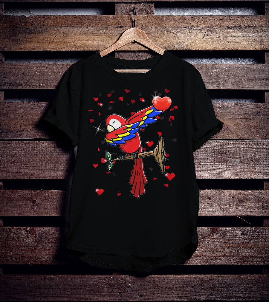 Valentine Girls Dabbing Parrot Red Heart Love T-Shirt