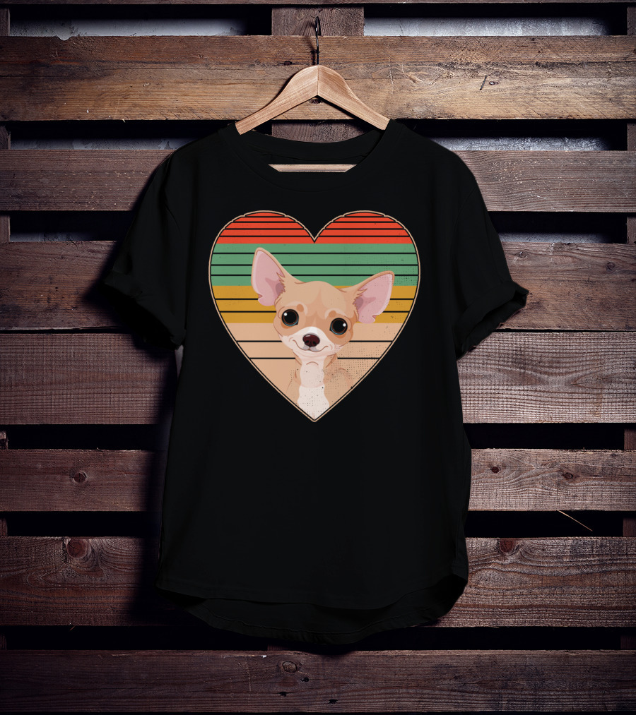Vintage Chihuahua Heart Striped Retro Heart-Shaped T-Shirt