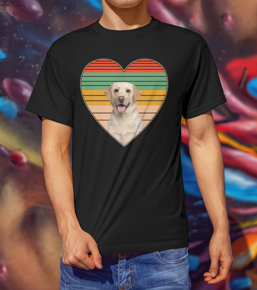 Vintage Labrador Retriever Heart Dog Lover Retro Stripes T-Shirt