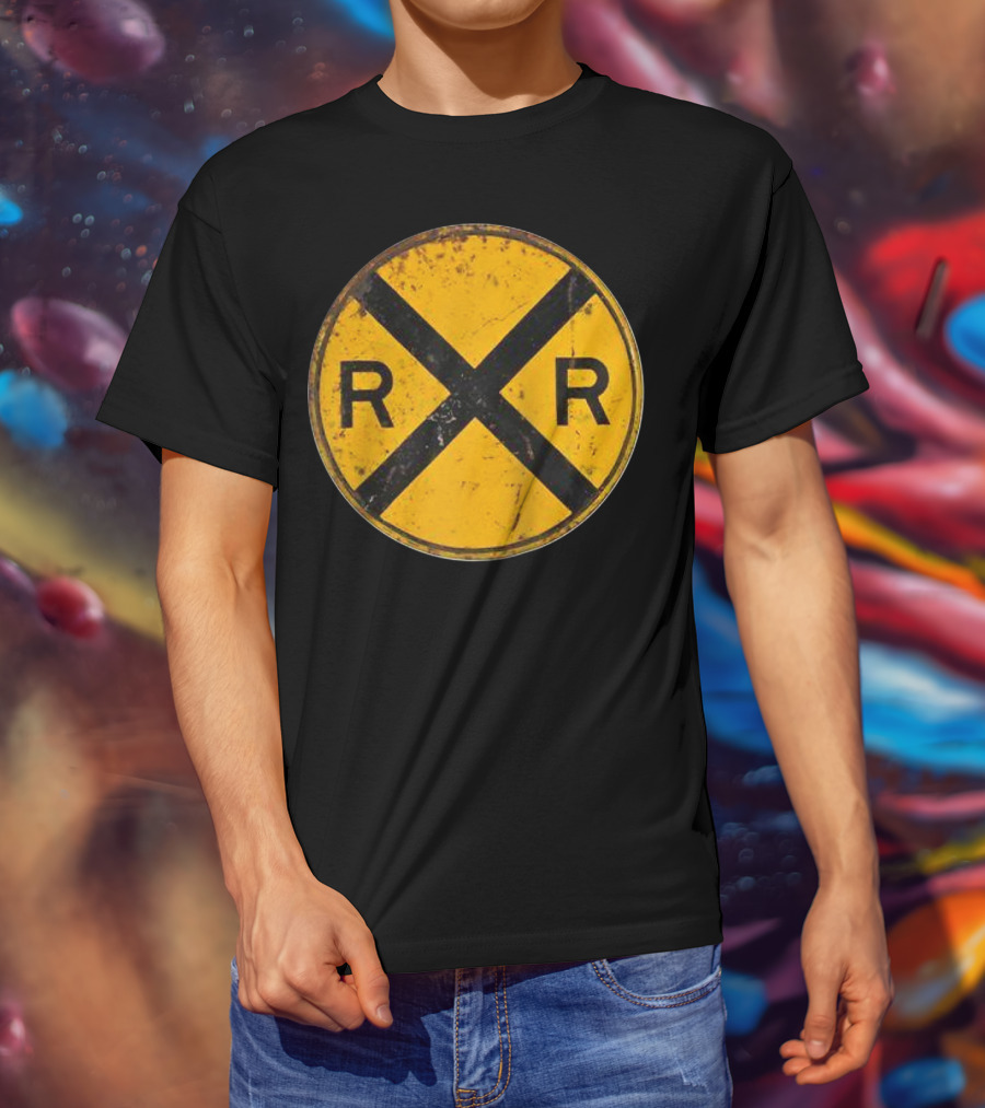 Vintage Railroad Crossing Sign RR Engineer Worker T-Shirt