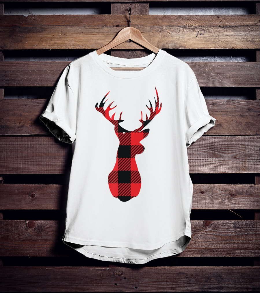 Buffalo Plaid Red Black Christmas Deer T-Shirt