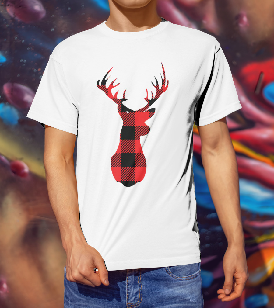 Buffalo Plaid Red Black Christmas Deer T-Shirt