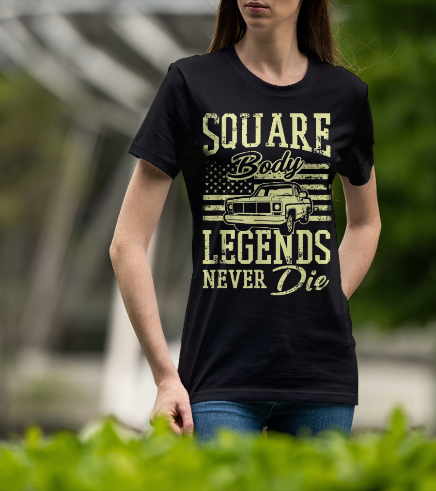 SQUARE Body Legends Never Die American Flag Classic Truck T-Shirt
