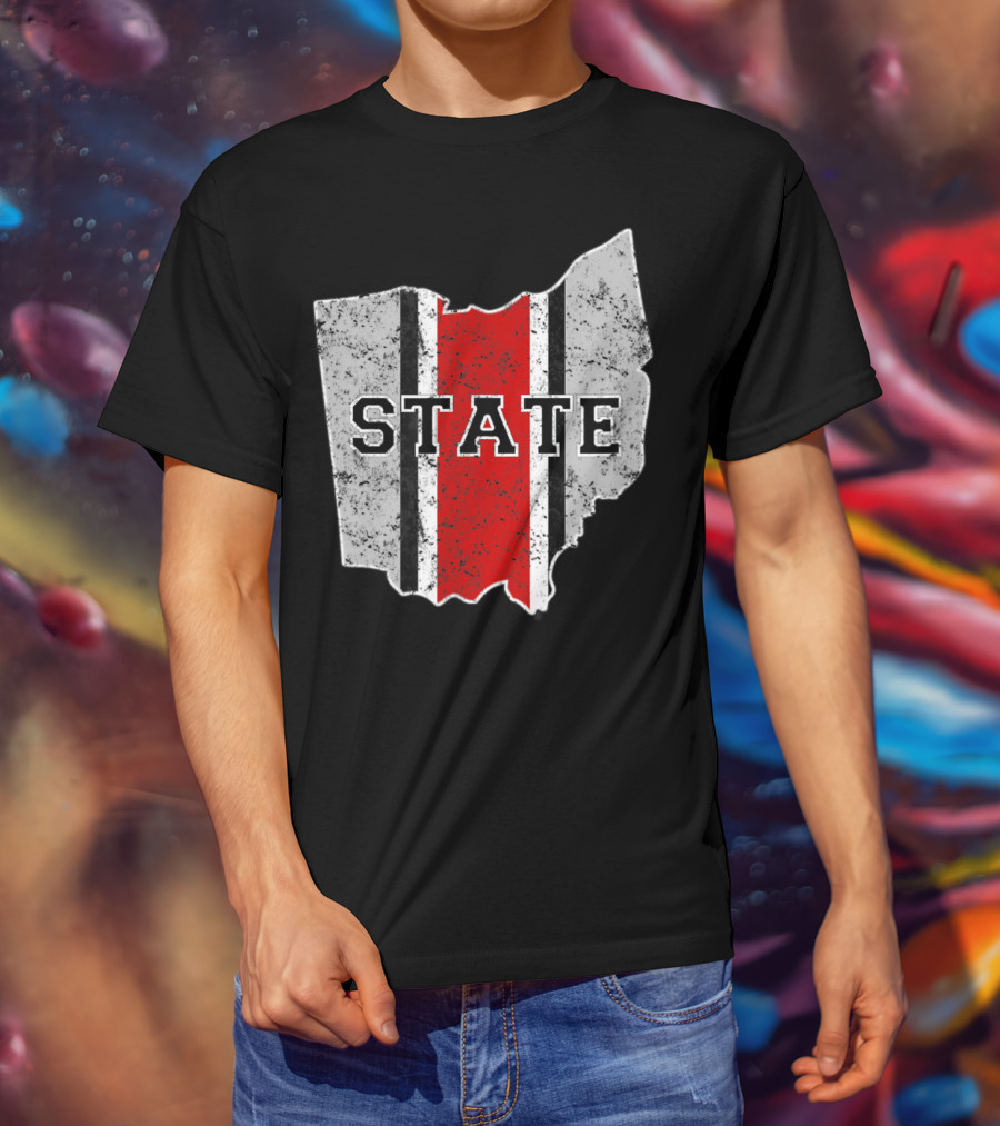 State Outline With Distressed Ohio Stripe T-Shirt