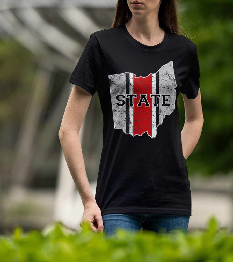 State Outline With Distressed Ohio Stripe T-Shirt