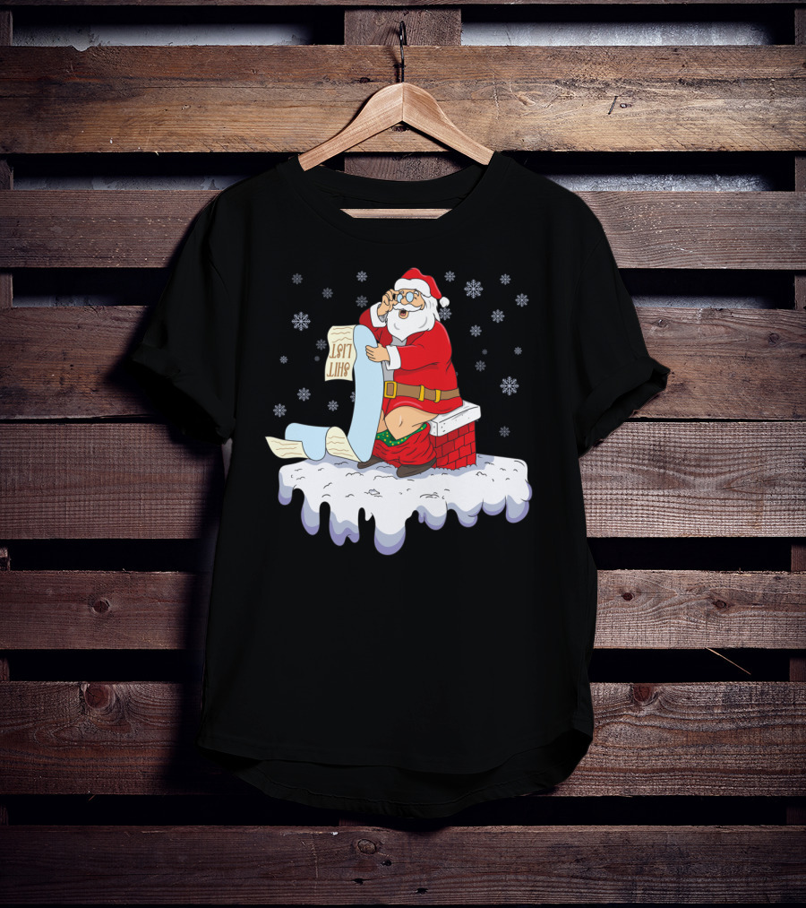 Naughty Santa On The Chimney With Naughty List T-Shirt