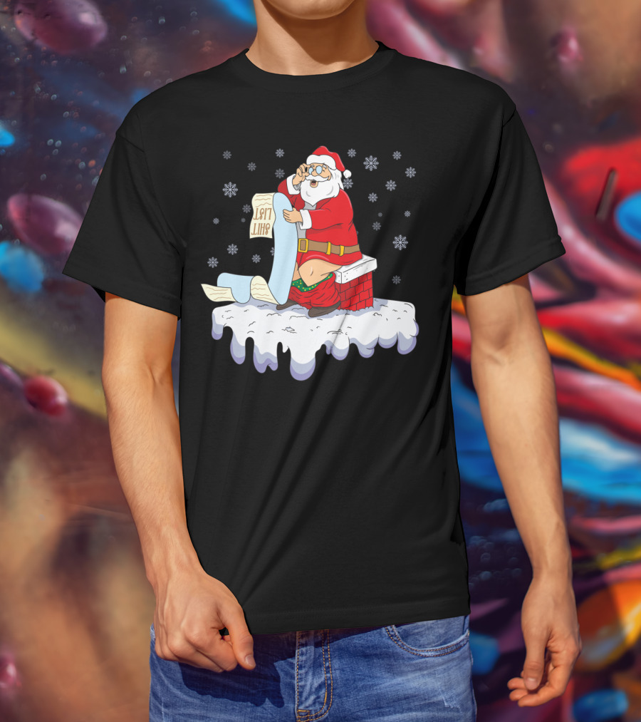 Naughty Santa On The Chimney With Naughty List T-Shirt