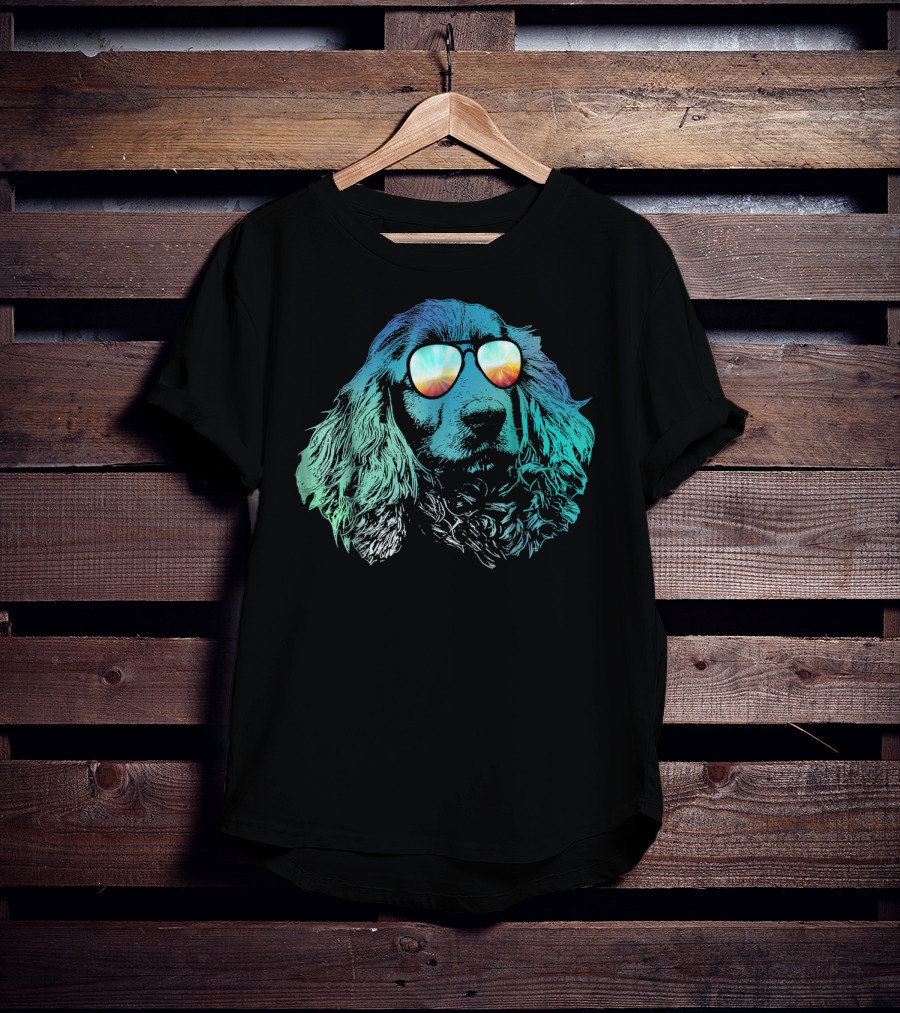 Neon Cocker Spaniel Wearing Vibrant Reflective Sunglasses T-Shirt