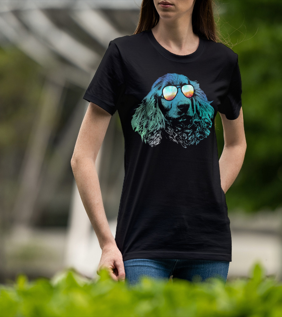 Neon Cocker Spaniel Wearing Vibrant Reflective Sunglasses T-Shirt