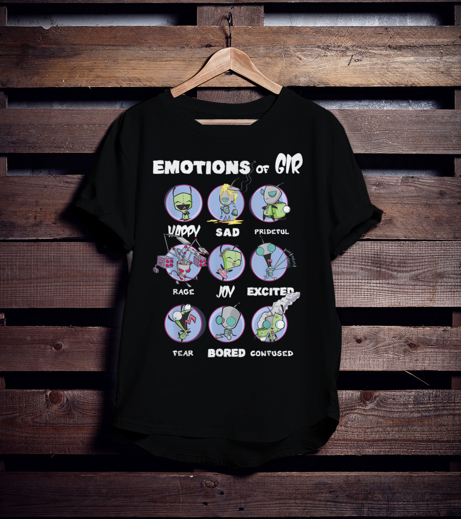 Emotions Of GIR Invader Zim Happy Sad Prideful Rage Joy Excited Fear Bored Confused T-Shirt