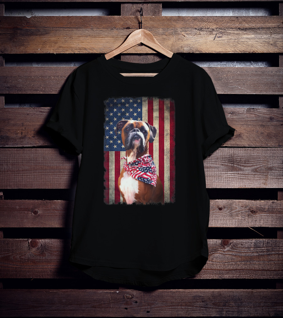 Boxer Dog Lovers American Flag Independence Day T-Shirt