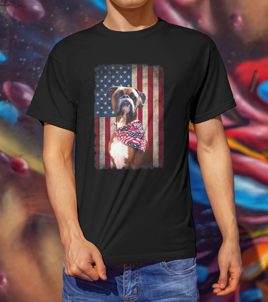 Boxer Dog Lovers American Flag Independence Day T-Shirt