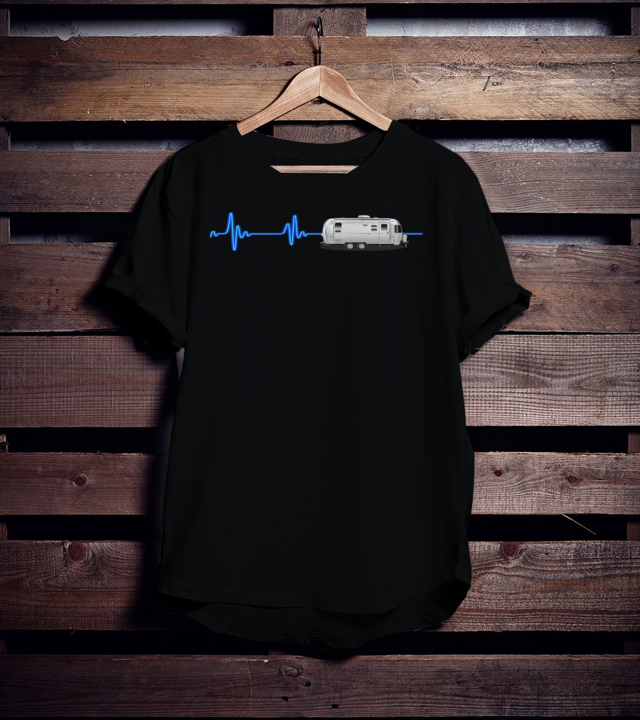 Airstream With Blue Neon Heartbeat T-Shirt